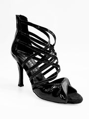 Carica immagine nella Galleria, Natalia (360) - Sandalo alto da Donna in Pelle Nera e Vernice Nera con Strisce in Pelle Nera e Vernice nera
