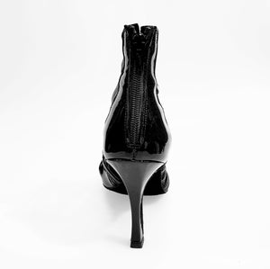 Natalia (360) - Woman's High Sandal in Black Patent Leather and Black Leather with Black Leather and Black Patent Straps