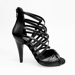 Natalia (360) - Sandalo Alto da Donna in Pelle Nera con Tacco alto a Spillo Largo