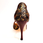Load image into Gallery viewer, Xena (698) - Woman&#39;s Sandal in Bronze Boa and Glitter Brown with Slim Heel
