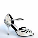 Load image into Gallery viewer, Diamond (L5) - Silver Gray Satin Dance Shoe with Boreal Swarovski and Stiletto Heel
