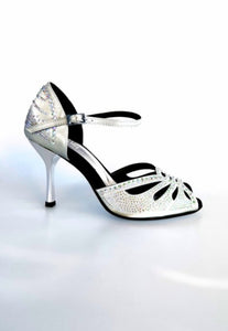 Diamond (L5) - Silver Gray Satin Dance Shoe with Boreal Swarovski and Stiletto Heel