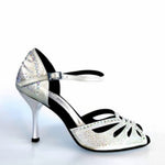 Load image into Gallery viewer, Diamond (L5) - Silver Gray Satin Dance Shoe with Boreal Swarovski and Stiletto Heel
