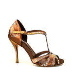 Load image into Gallery viewer, CAMILA Superb (accollata) L13 - Ballet Shoe in Bronze Silk Satin with Boreal Swarovski and Copper Gold Laminated Stiletto Heel
