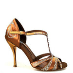 Load image into Gallery viewer, CAMILA Superb (accollata) L13 - Ballet Shoe in Bronze Silk Satin with Boreal Swarovski and Copper Gold Laminated Stiletto Heel
