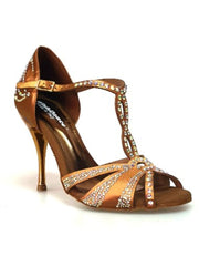 Carica immagine nella Galleria, CAMILA Superb (accollata) L13 - Scarpa da Ballo in Raso Seta Bronzo con Swarovski Boreali e Tacco a Spillo Laminato Oro Ramato
