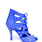 Load image into Gallery viewer, Olimpya Extra Plus - Sandalo a Tronchetto in Camoscio Blu Royal e Swarovski Boreali
