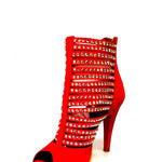 Load image into Gallery viewer, Elizabeth Plus - Sandalo da Donna a Tronchetto con zip nera in Camoscio Rosso e Swarovski Boreali
