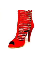 Load image into Gallery viewer, Elizabeth Plus - Sandalo da Donna a Tronchetto con zip nera in Camoscio Rosso e Swarovski Boreali
