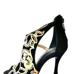 Carica immagine nella Galleria, Desiré SW - Sandalo da Donna in Camoscio Nero Inserto Raso Seta Bronzo con Swarovski Boreali
