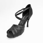 Carica immagine nella Galleria, Margarita QC (1538QC) - Scarpa da Ballo Basica da Donna Con retina in Raso Seta Nero Cinturino incrociato sul collopiede e Tacco Spillo
