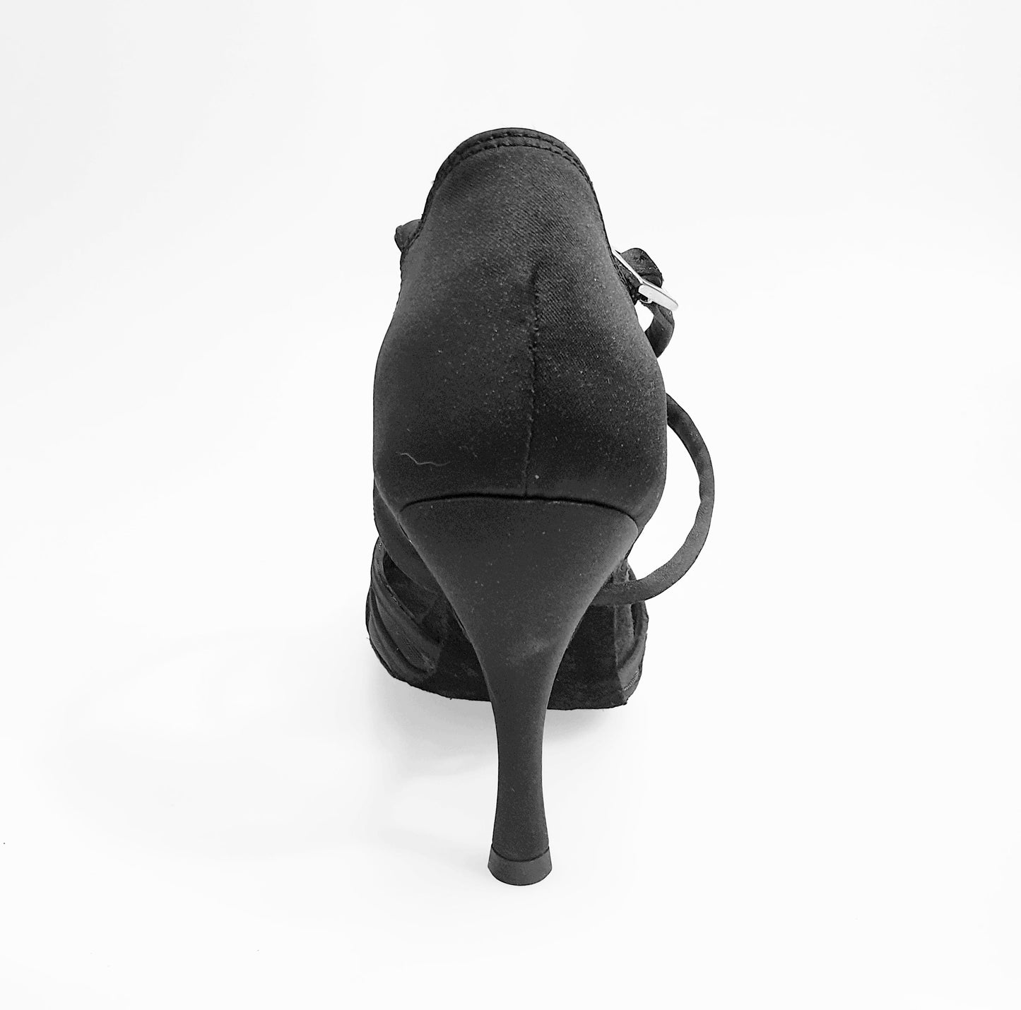 Scarpa da ballo donna Margarita QC Wish Dance Shop in raso seta nero con retina, cinturino incrociato e tacco a spillo.