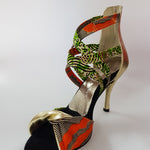 Load image into Gallery viewer, Zoya (359 Semba) - Women&#39;s Sandal in Golden Wax Green / Orange Semba Traditional fabric
