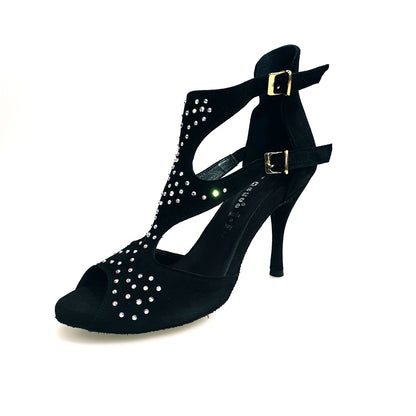 Sandalo donna Anna SW in camoscio nero con dettagli Swarovski, elegante e alla moda, di Wish Dance Shop.