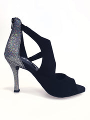 Carica immagine nella Galleria, Desiré - Sandalo da Donna in Camoscio Nero e Multicolor Boreale Argento
