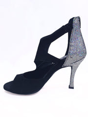 Carica immagine nella Galleria, Desiré - Sandalo da Donna in Camoscio Nero e Multicolor Boreale Argento
