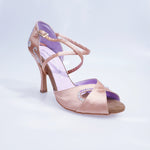 Load image into Gallery viewer, Gravity SW QC (32QC) - Women&#39;s Satin Silk Flesh Shoe with Swarovski Stick Design Crossed Instep Strap
