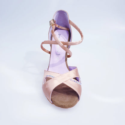 Scarpa da donna Gravity SW QC Wish Dance Shop in raso seta carne con Swarovski, cinturino incrociato e design elegante
