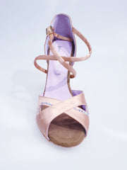 Load image into Gallery viewer, Gravity SW QC (32QC) - Women&#39;s Satin Silk Flesh Shoe with Swarovski Stick Design Crossed Instep Strap
