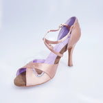 Load image into Gallery viewer, Gravity SW QC (32QC) - Women&#39;s Satin Silk Flesh Shoe with Swarovski Stick Design Crossed Instep Strap
