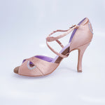 Load image into Gallery viewer, Gravity SW QC (32QC) - Women&#39;s Satin Silk Flesh Shoe with Swarovski Stick Design Crossed Instep Strap
