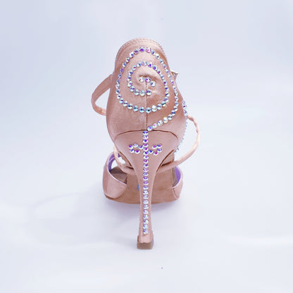 Scarpa donna Gravity SW QC Wish Dance Shop in raso seta carne con Swarovski, cinturino incrociato sul collopiede.