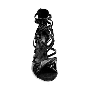 Natalia (360) - Sandalo Alto da Donna in Vernice Nera e Tallone in Pelle Nera