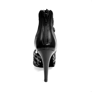 Natalia (360) - Sandalo Alto da Donna in Pitone Silver con tacco e tallone in Pelle Nera Tacco alto a Spillo largo