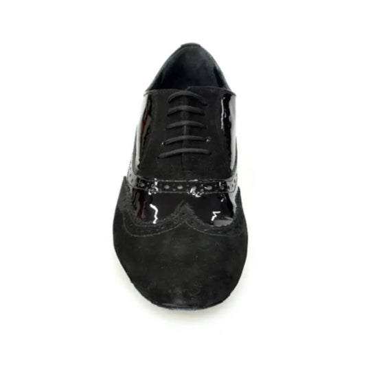 Stringata Oxford Brogue da Ballo Uomo in Camoscio e Vernice Nera | Artigianale ADONE Wish Dance, vista laterale