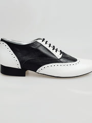 Load image into Gallery viewer, Adone (MS14) - Lace-up Dovetail Mod. Oxford Brogue Shoe in White Leather and Black Leather Round Shape
