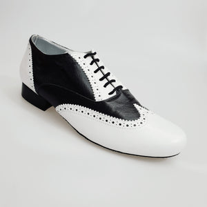 Adone (MS14) - Lace-up Dovetail Mod. Oxford Brogue Shoe in White Leather and Black Leather Round Shape