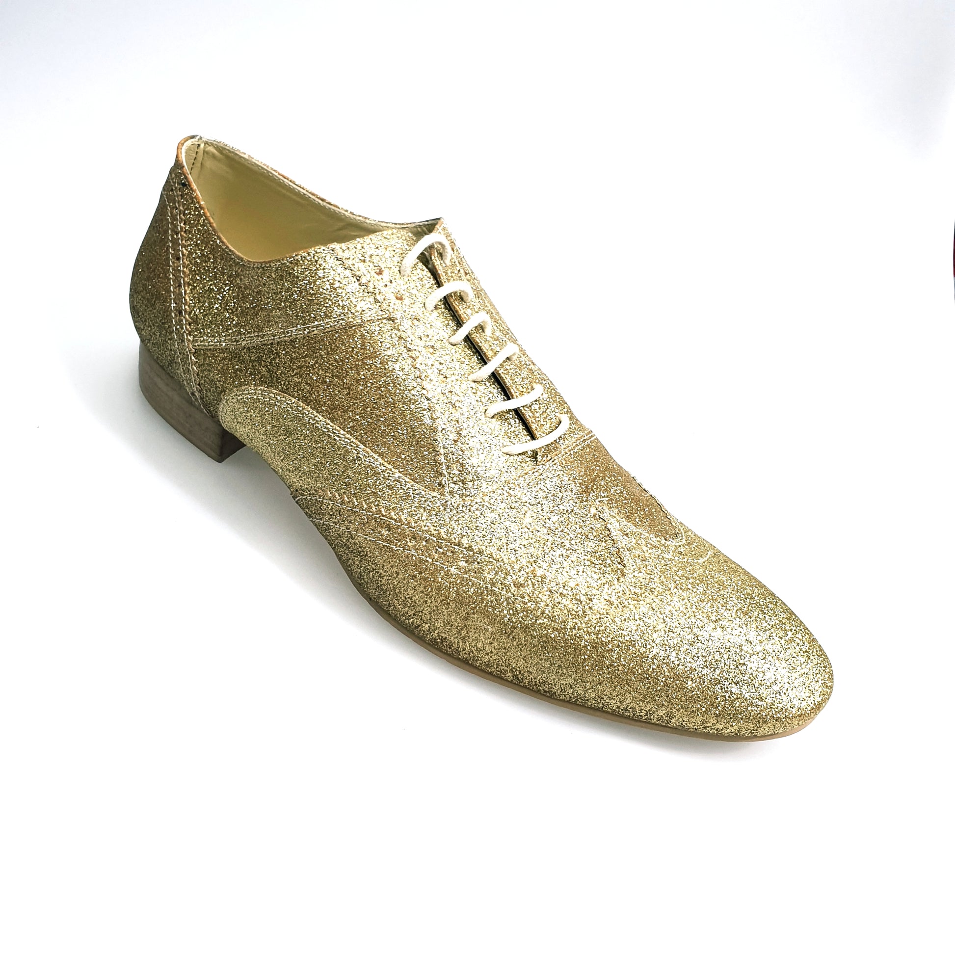 Scarpa da uomo Wish Dance Shop Richard MS14 Oxford Brogue in glitter oro con coda di rondine, forma lunga, elegante e distintiva