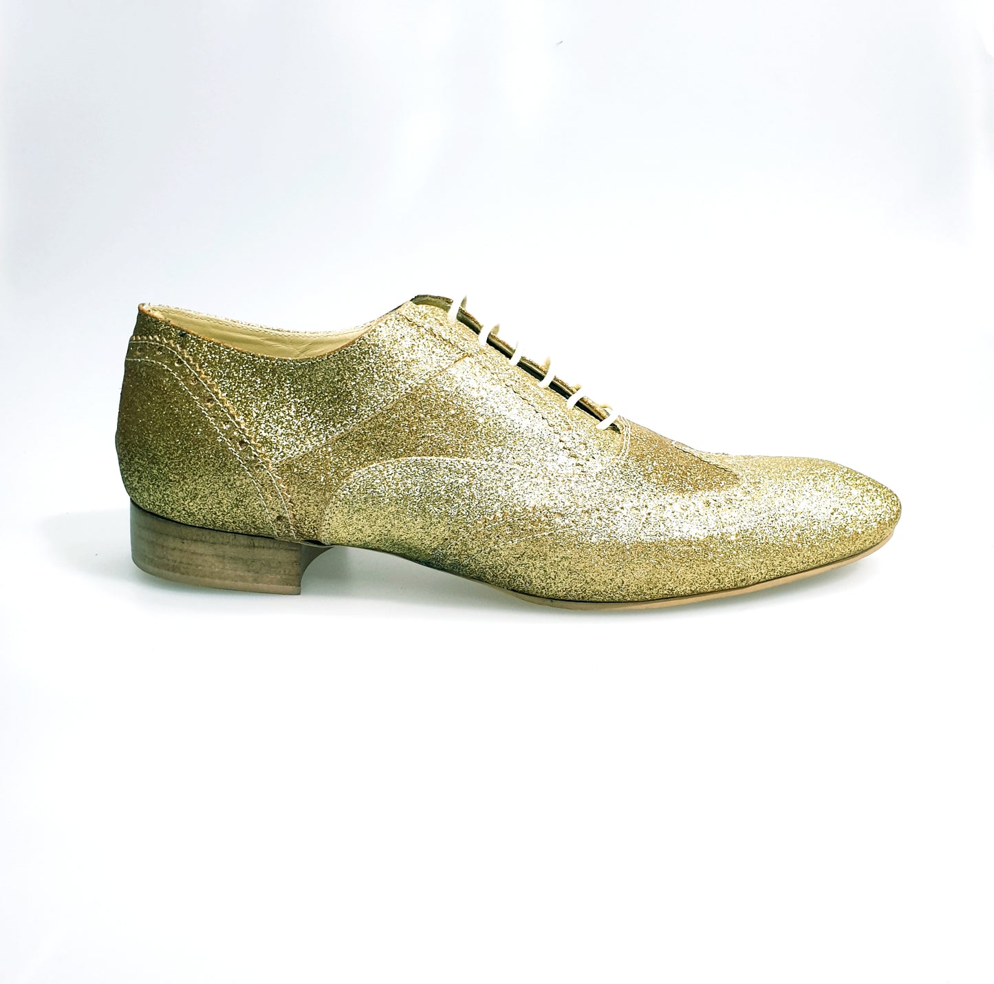 Scarpa da uomo Wish Dance Shop Richard MS14 Oxford Brogue in glitter oro, forma lunga con coda di rondine, elegante e dallo stile classico