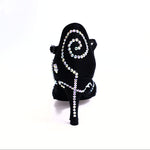 Load image into Gallery viewer, Infinity Plus (BI-Flex) - Woman&#39;s Shoe in Black Silk Satin with Swarovski Papal Stick Design and Extraflex Competition Bottom
