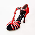 Load image into Gallery viewer, Infinity (BI-Flex) - Woman&#39;s Shoe in Red Silk Satin with Partial Swarovski only forward and Extraflex Competition Bottom
