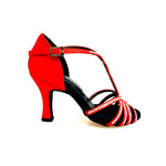 Carica immagine nella Galleria, Infinity (BI-Flex) - Scarpa Da Donna in Raso Seta Rosso con Swarovski Parziali solo avanti e Fondo Extraflex Competition
