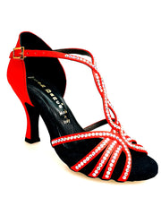 Load image into Gallery viewer, Infinity (BI-Flex) - Scarpa Da Donna in Raso Seta Rosso con Swarovski Parziali solo avanti e Fondo Extraflex Competition
