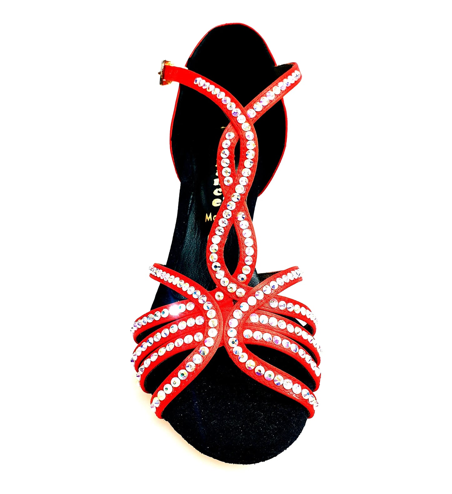 Scarpa da donna Infinity BI-Flex in raso di seta rossa con Swarovski parziali, fondo extraflex per competizione, Wish Dance Shop