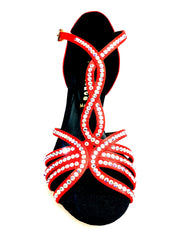 Carica immagine nella Galleria, Infinity (BI-Flex) - Scarpa Da Donna in Raso Seta Rosso con Swarovski Parziali solo avanti e Fondo Extraflex Competition
