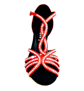 Infinity (BI-Flex) - Woman's Shoe in Red Silk Satin with Partial Swarovski only forward and Extraflex Competition Bottom