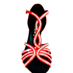 Carica immagine nella Galleria, Infinity (BI-Flex) - Scarpa Da Donna in Raso Seta Rosso con Swarovski Parziali solo avanti e Fondo Extraflex Competition
