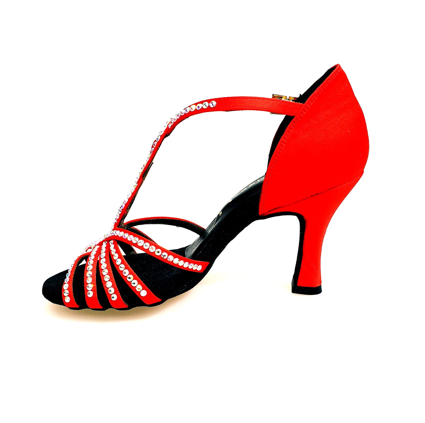 Scarpa da donna Infinity BI-Flex in raso seta rosso con Swarovski parziali anteriori e suola extraflex per competizione.