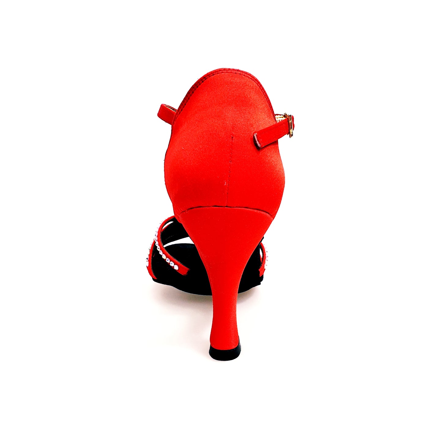 Scarpa da donna Infinity BI-Flex in raso seta rosso con Swarovski parziali, suola extraflex per competizione.