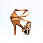 Carica immagine nella Galleria, Onda QD Plus (BI-Flex) - Scarpa da Donna in Raso Seta Bronzo Doppio Cinturino incrociato sulla Caviglia e sul Collopiede con Swarovski Boreali Totale disegno Fantasy Fondo Extraflex Competition
