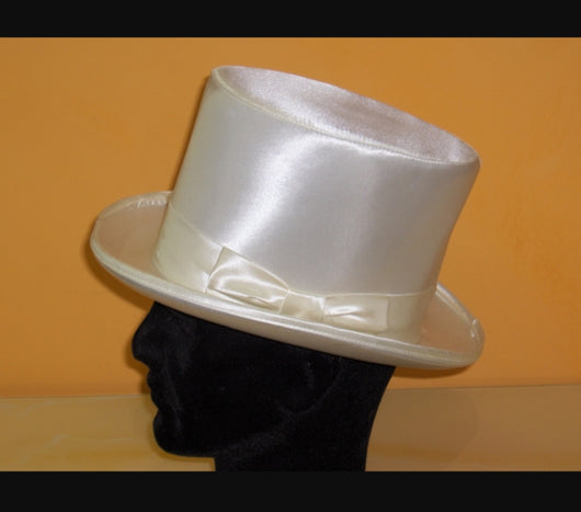 BRAD - Groom's Extra Top Quality Ivory White Silk Satin Top Hat ORDER IT EVEN IF NOT IN STOCK IT WILL BE MADE FOR YOU