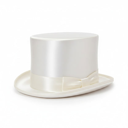 Cappello a Cilindro Raso Seta Bianco Avorio Extra Top Quality da Sposo ORDINALO ANCHE SE NON IN MAGAZZINO, vista frontale