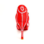 Load image into Gallery viewer, Scarpa da donna Wish Dance Shop ONDA QC Plus (BI-Flex) Marylu in raso seta rossa con cinturino incrociato e Swarovski, fondo extraflex.
