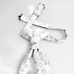 Load image into Gallery viewer, Ascot ceremony Knot ready with swarovski stone in the center color white pearl cashmere silver embroidery
