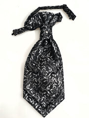 Load image into Gallery viewer, Ascot ceremony Knot ready with swarovski stone in the center color black base embroideries silver leaves
