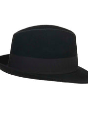 Load image into Gallery viewer, TRILBY - Cappello in Feltro Stile anni 60 Borsalino di lana Nero Fascia Nera foderato in raso nero

